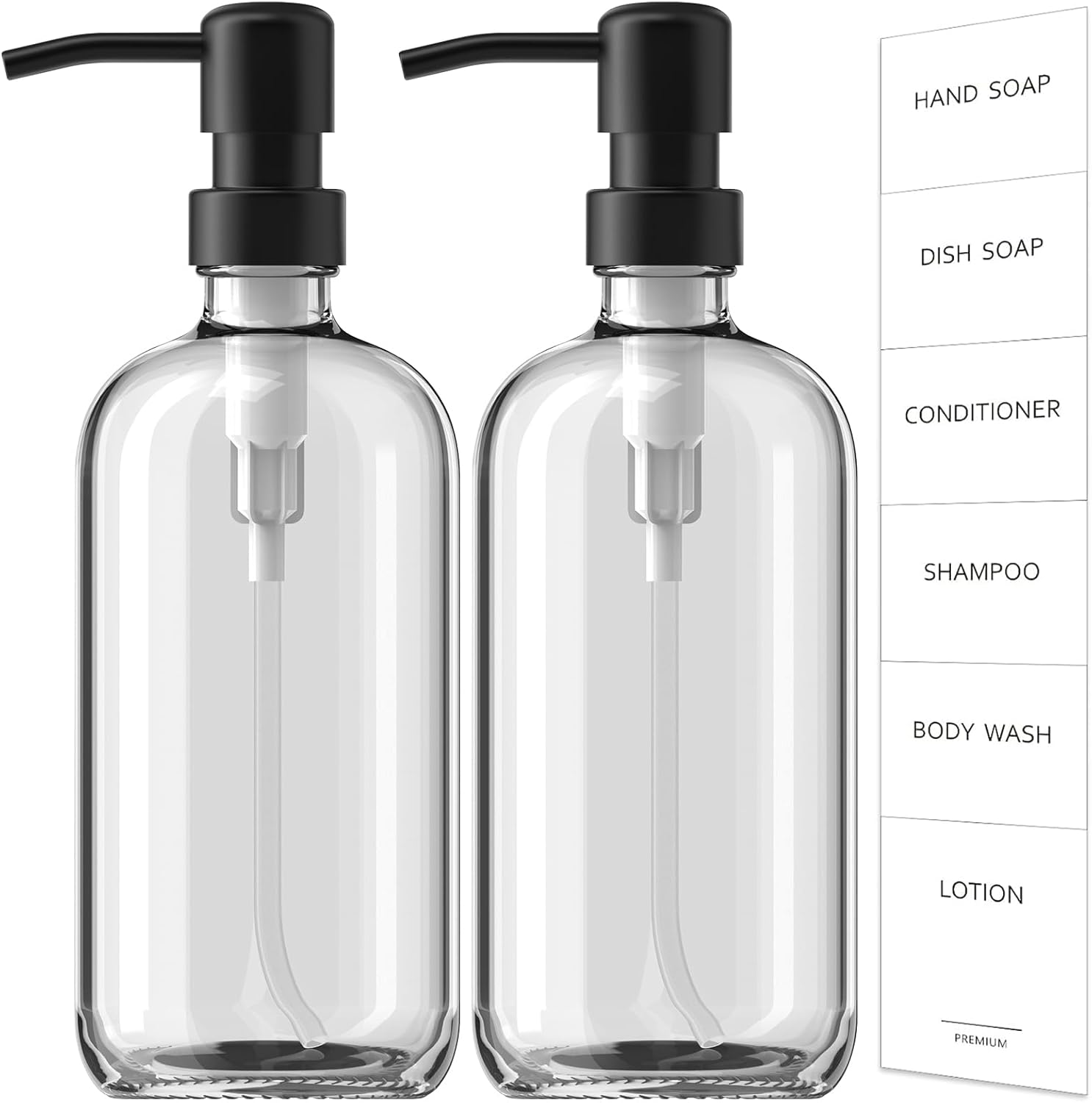 Refillable Glass Soap Dispenser Set - 16 Oz