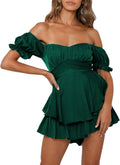 Women Boho Chiffon Off Shoulder Romper - Ruffle Floral Playsuit