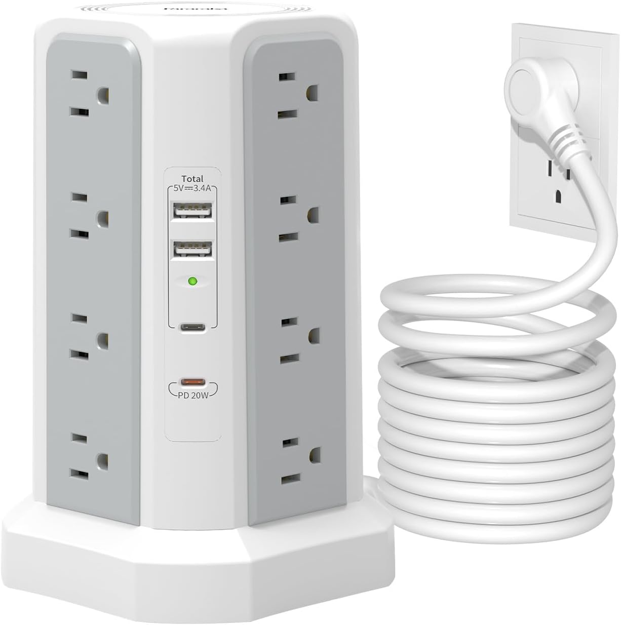 Surge Protector Power Strip Tower with 10FT Cord and USB Ports