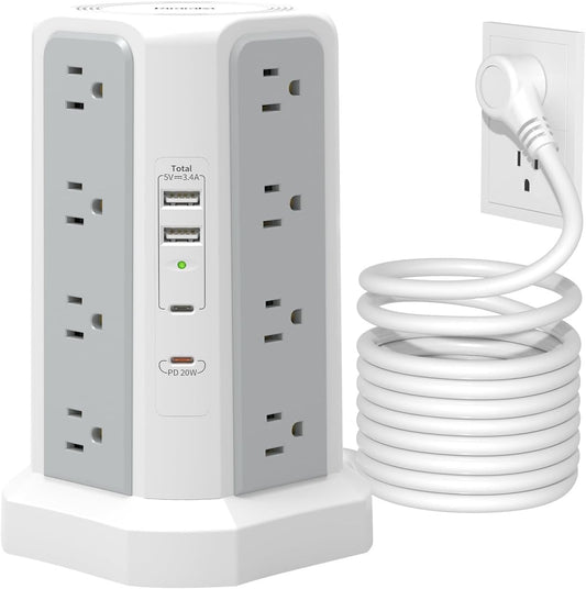 Surge Protector Power Strip Tower with 10FT Cord and USB Ports