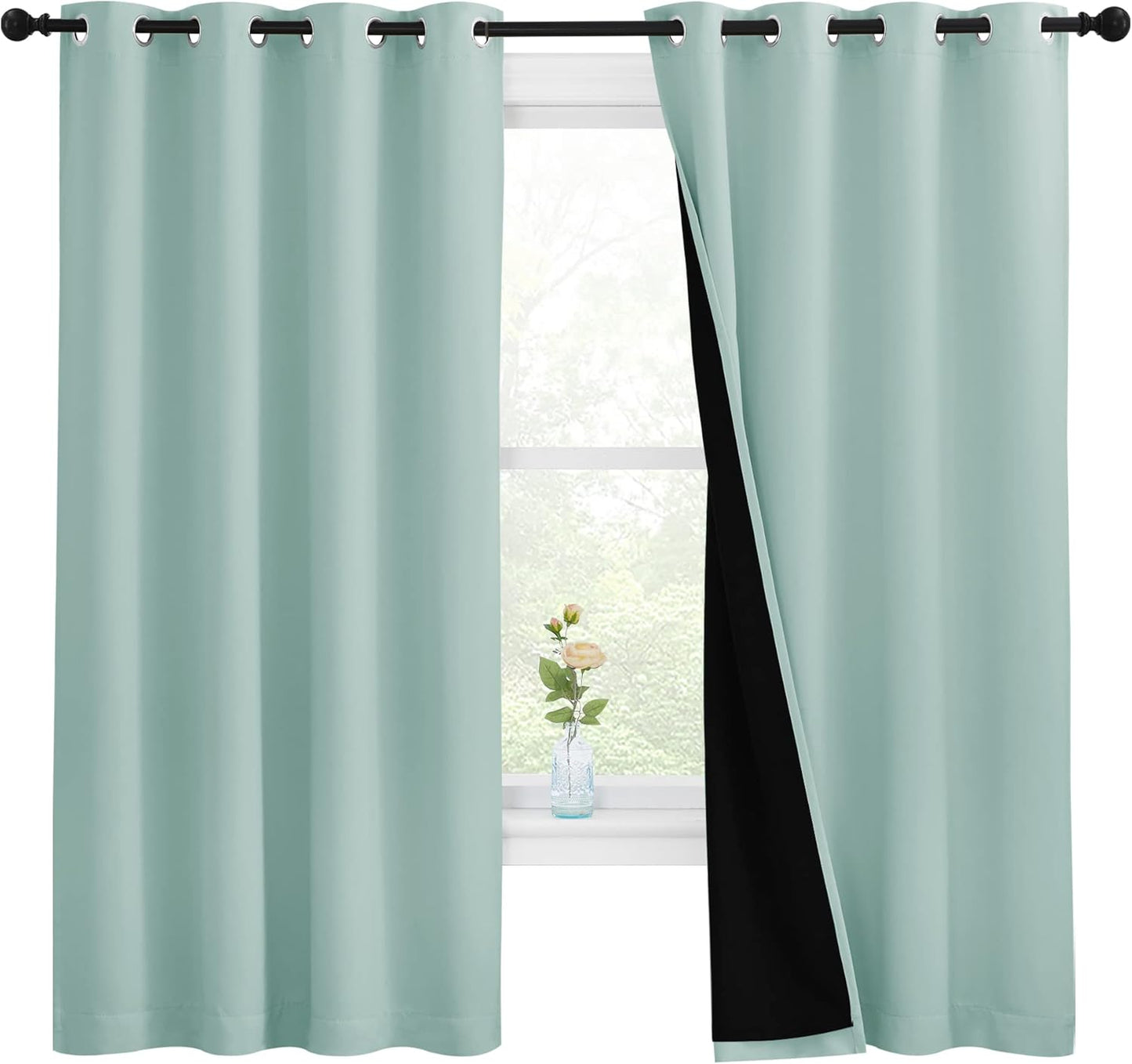 NICETOWN Aqua Blue Blackout Curtains for Kitchen and Bedroom