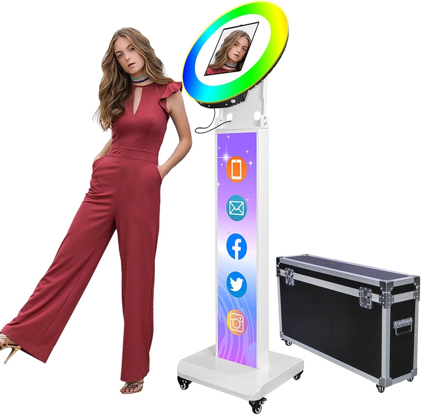 Portable Photo Booth for iPad with RGB Ring Light & Custom Logo