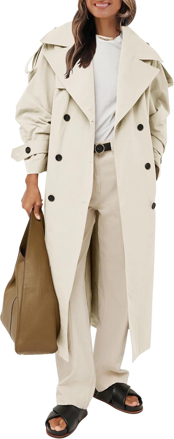 Farktop Womens Oversized Long Trench Coat for Stylish Elegance