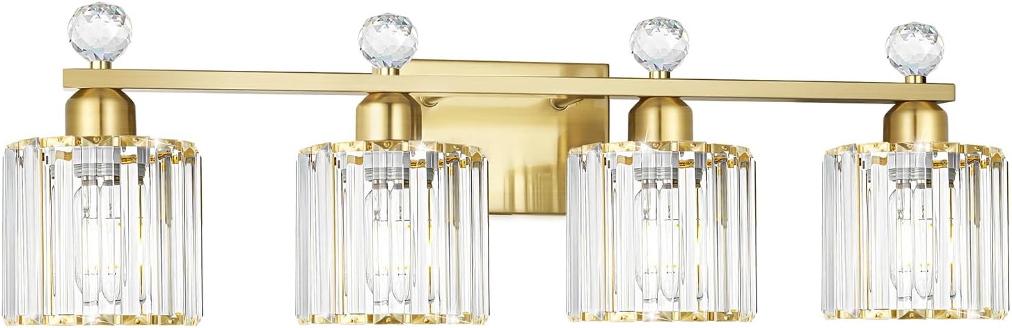 Modern Crystal Bathroom Vanity Light with Brass Gold Finish