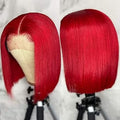 Red Bob Wig Human Hair 10 Inch Straight Lace Front Wigs