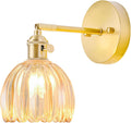 Hardwired Wall Sconce Light with Tulip Amber Glass - Vintage Gold