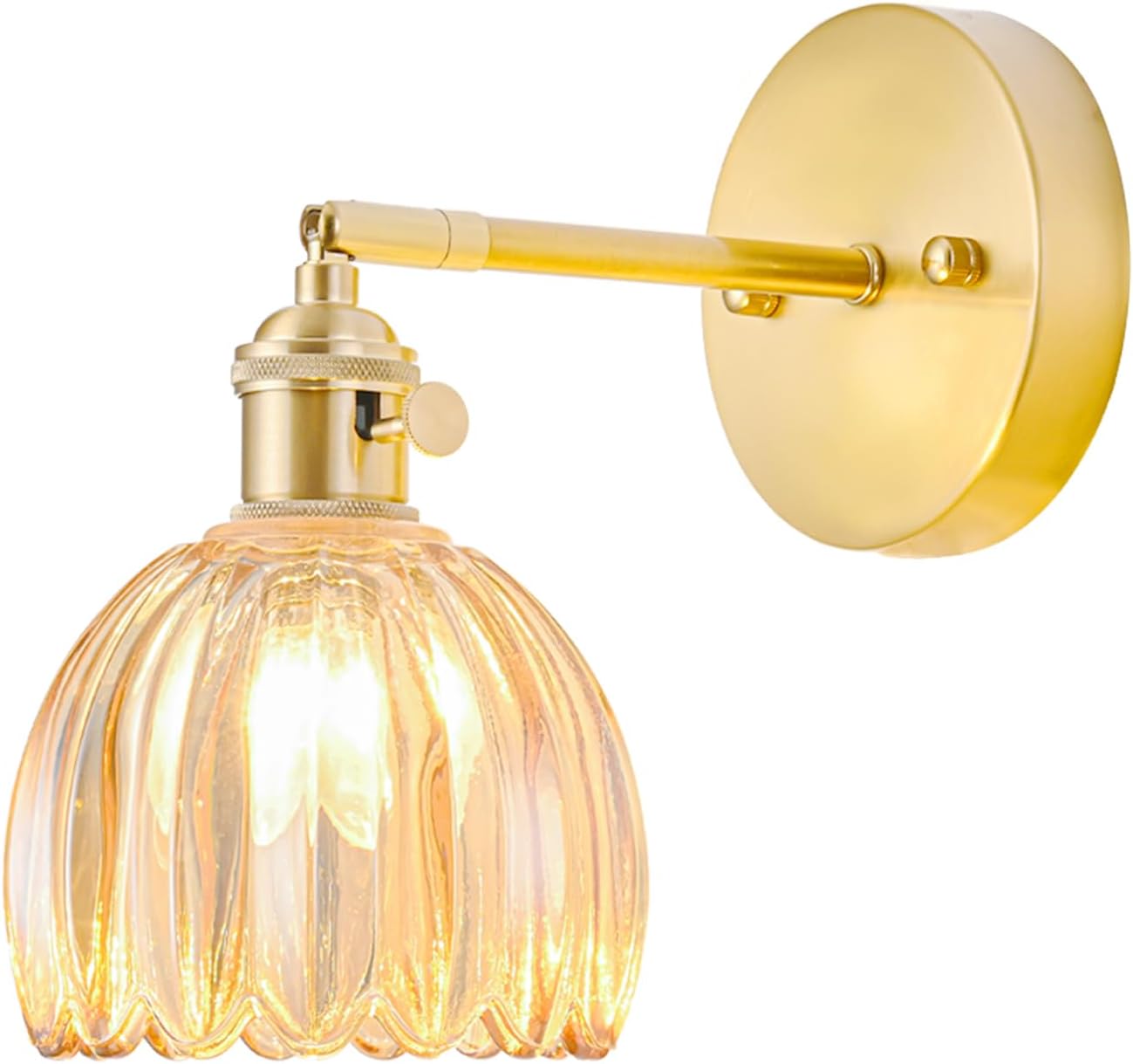 Vintage Hardwired Wall Sconce Light with Tulip Amber Glass Shade