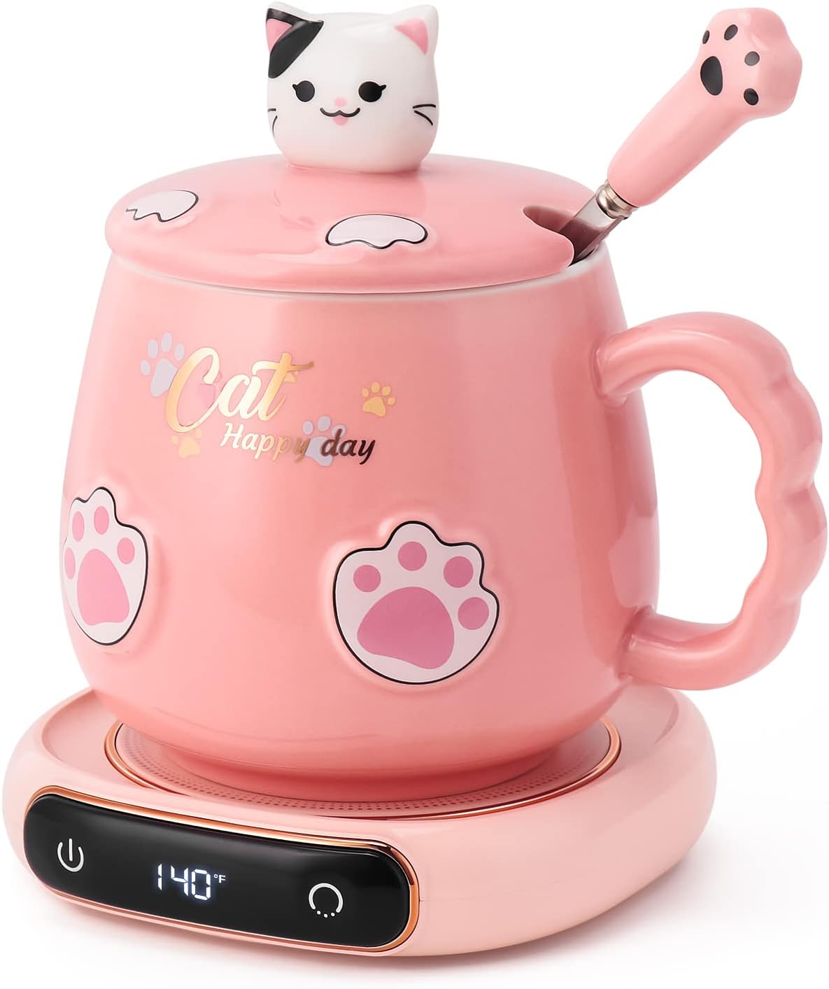 Cute Cat Mug & Coffee Warmer Set | 3 Temp Settings, 8H Auto Shut Off