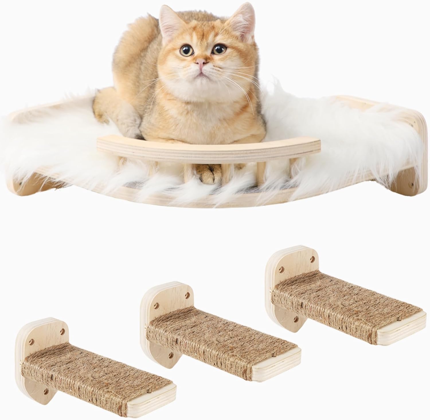 Cat Wall Shelves for Indoor Cats - 3 Steps Scratch Post & Hammock