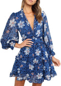 Deep V Neck Ruffle Floral Print Mini Dress - Flowy Spring Style