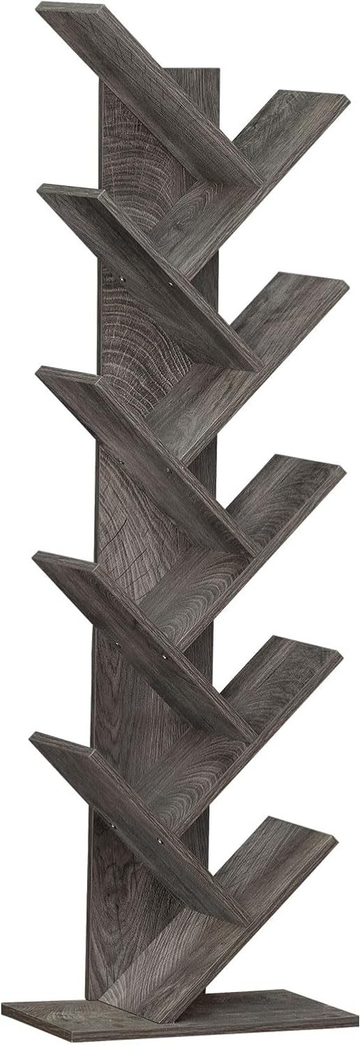 10 Tier Tree Book Shelf for Narrow Spaces - Light Grey Storage