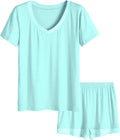 Latuza Women's V-neck Satin Trim Short Sleeve Pajama Set