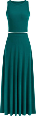 PRETTYGARDEN Women's 2 Piece Maxi Skirt Set - Casual Summer Knit 0-2
