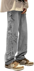 Mens Y2k Star Jeans High Waisted Hip Hop Streetwear Denim Pants