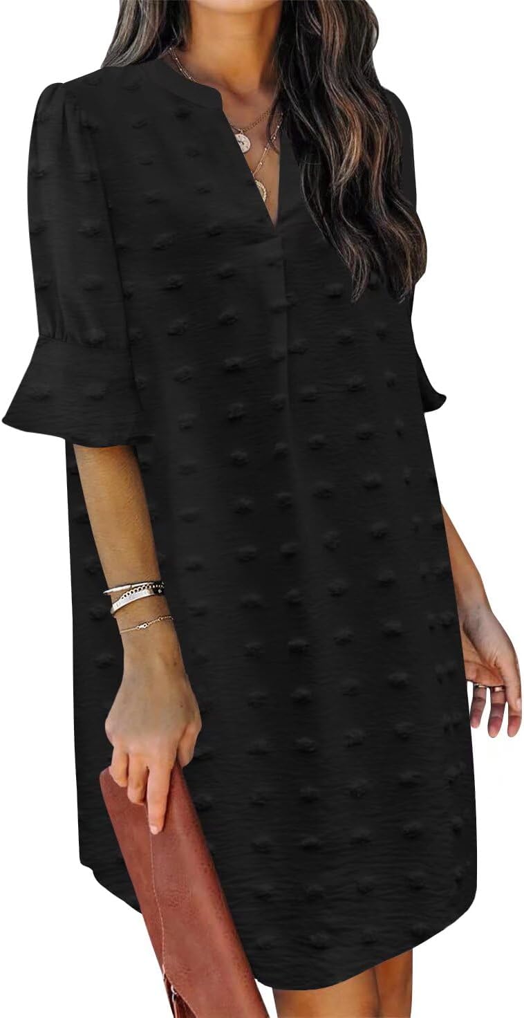 QACOHU Summer Dresses for Women V Neck Ruffle Casual Shift