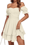 LYANER Off Shoulder Wrap Layer Ruffle Mini Dress (Style 8RBL)