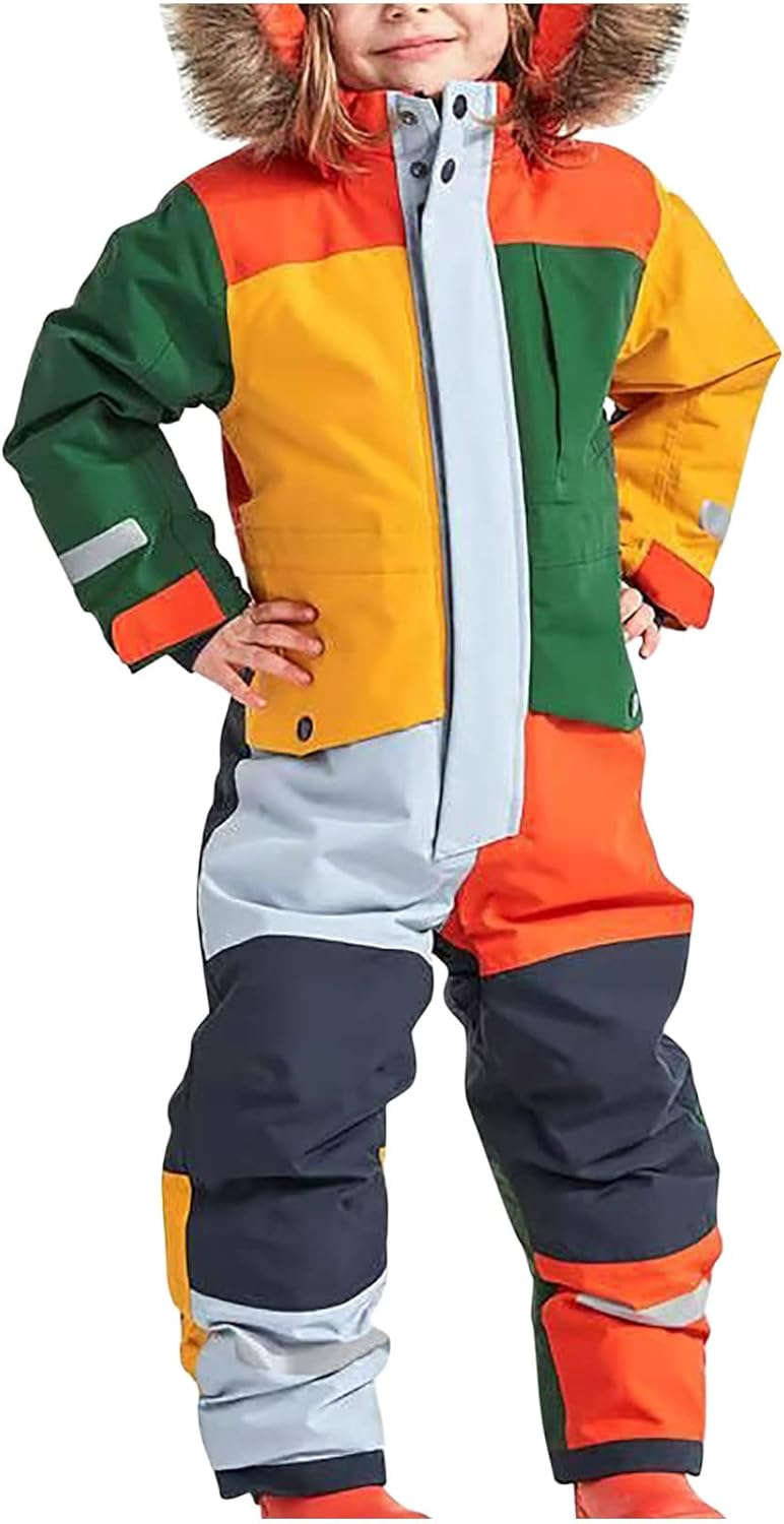 Kids One Piece Snowsuit Waterproof Windproof Winter Overalls