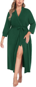 Plus Size Kimono Robe Long Knit Bathrobe V Neck - Lightweight Comfort