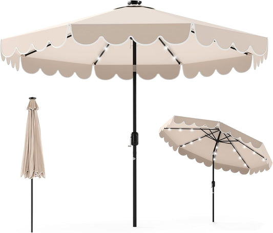 Tangkula 9 FT Solar Patio Umbrella with LED Lights and Tilt