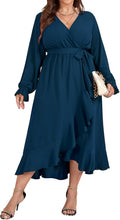 Plus Size Faux Wrap V Neck Maxi Dress - Flattering Fall Formal Wear
