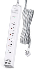 Power Strip Surge Protector with USB C - 6 Outlets, 4 USB, Flat Plug