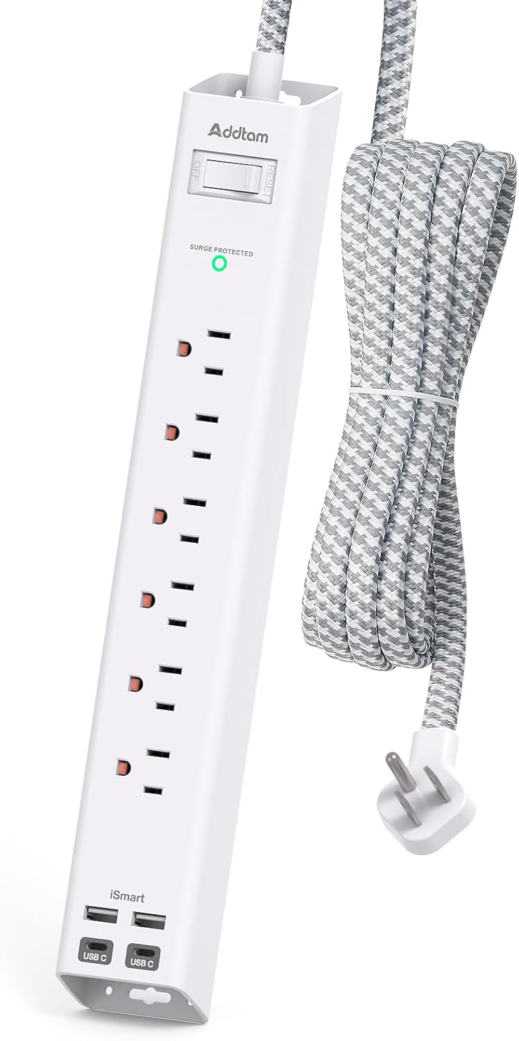 Addtam 15FT Surge Protector with 6 Outlets & 4 USB Ports - Ultimate Power Solution