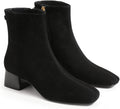 Womens Square Toe Ankle Boots with Side Zipper - Low Chunky Heel