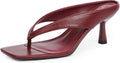 Womens Kitten Heels Slip On Burgundy Square Toe Heeled Sandals