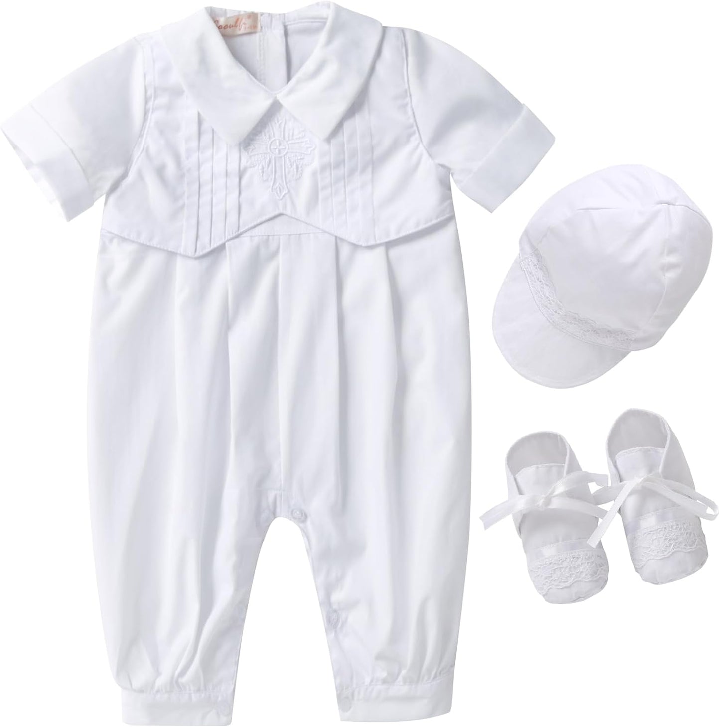 Elegant Baby Boy Baptism Outfit with Hat and Booties Set