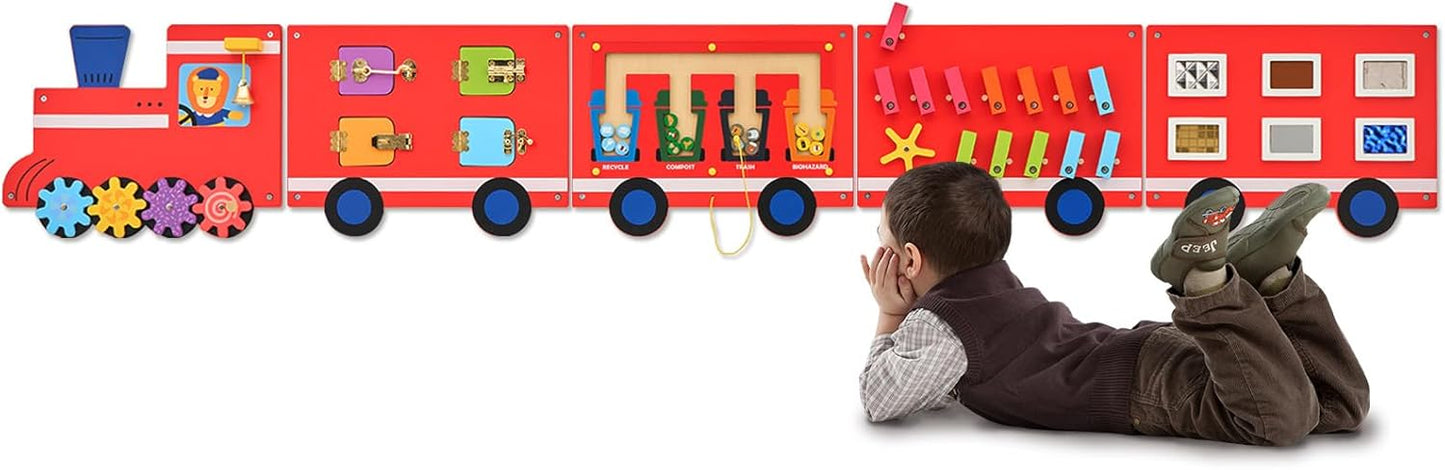 Monlaurd Wooden Train Activity Wall Panel for Kids Fun