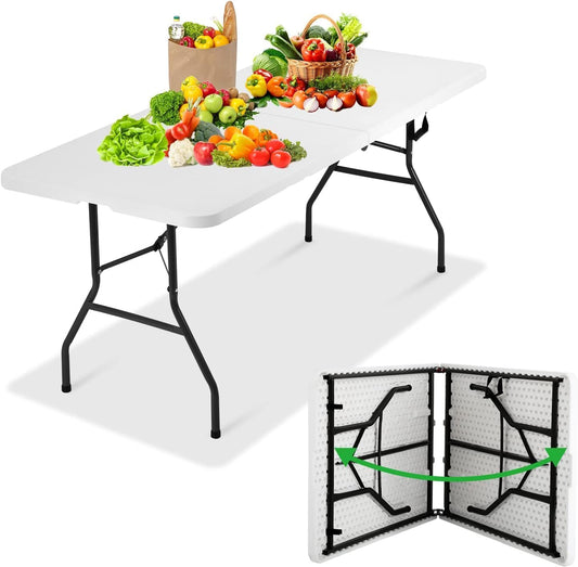 Bigacc 6FT White Folding Table for Indoor and Outdoor Use
