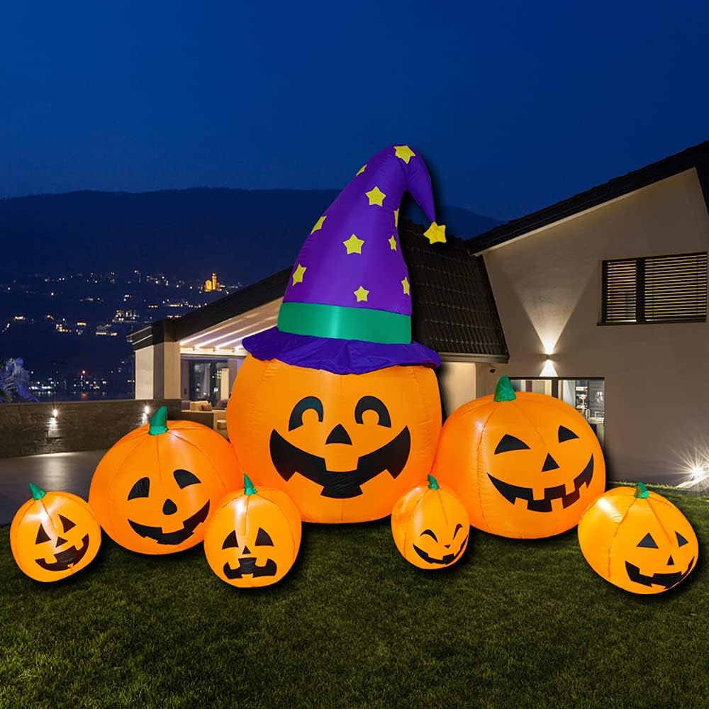 8.2 FT Inflatable Halloween Pumpkins with Witch Hats for Yard