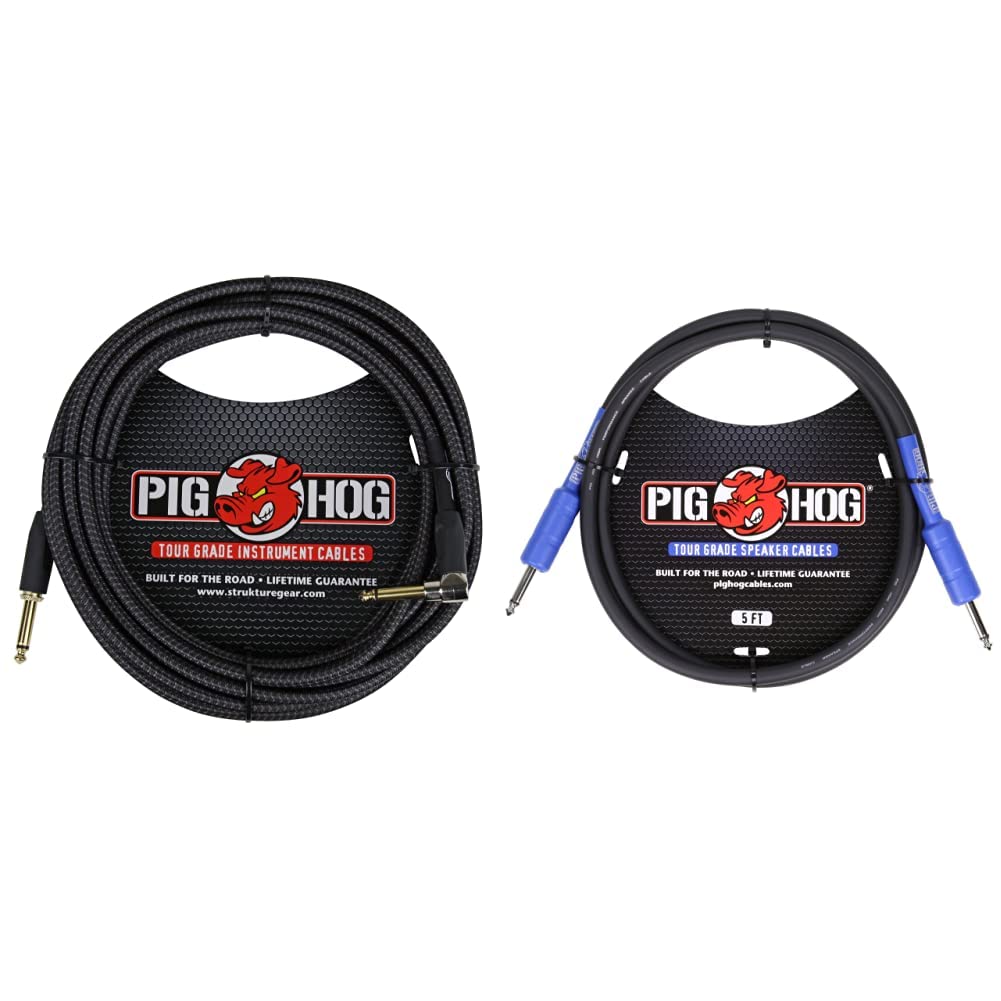 Pig Hog Right-Angle 1/4in to 1/4in Guitar Cable & Speaker Cable