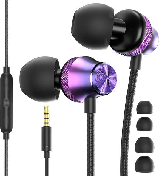 Purple Rose Wired Earbuds: Noise-Cancelling Mic & Remote
