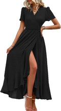 Summer Maxi Dress Wrap Floral Boho V Neck Split Ruffle - Flowy Fit