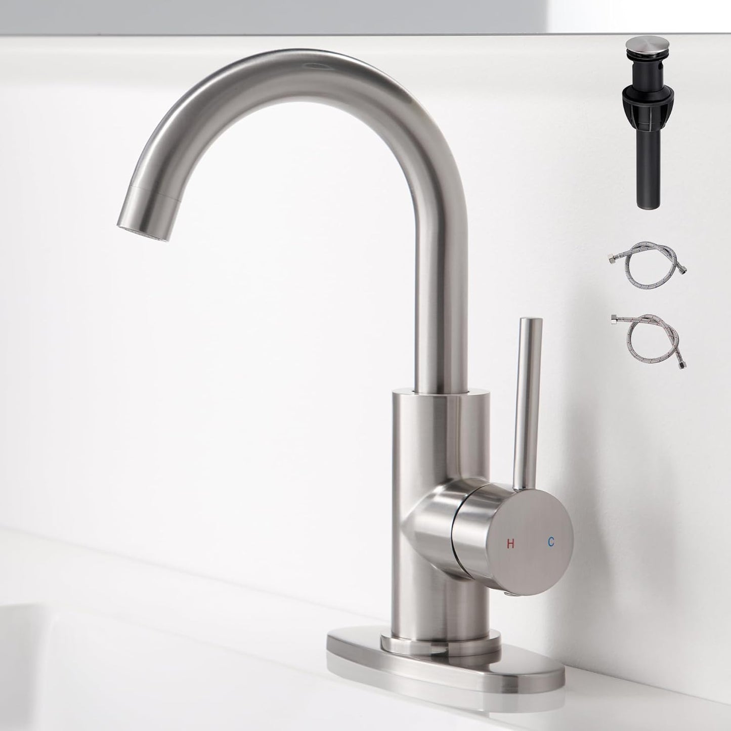 Brushed Nickel Bathroom Faucet with 360 Swivel Spout Design