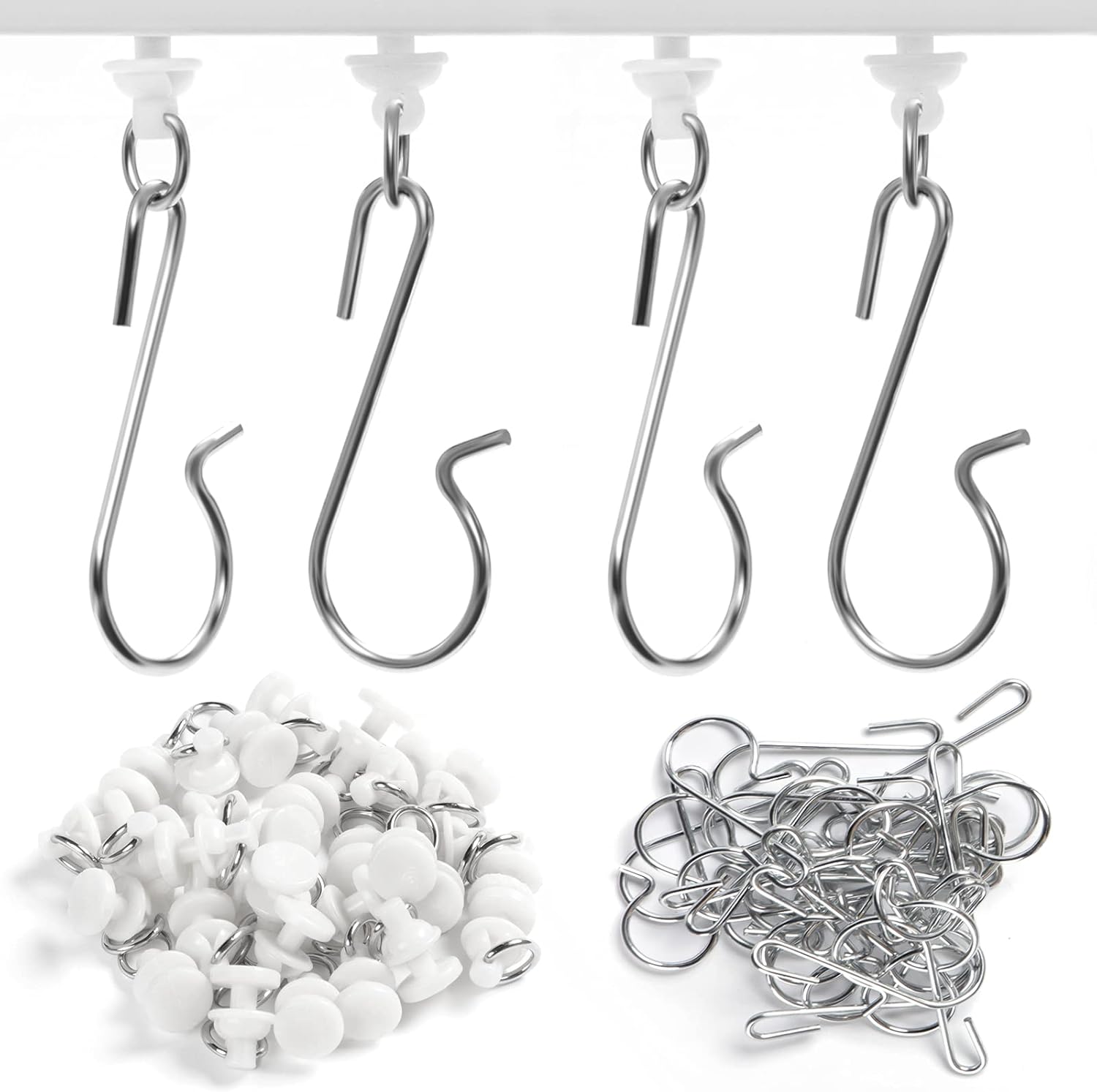 Jetec 60 Pc Shower Curtain Hooks & Gliders Set - Classic White