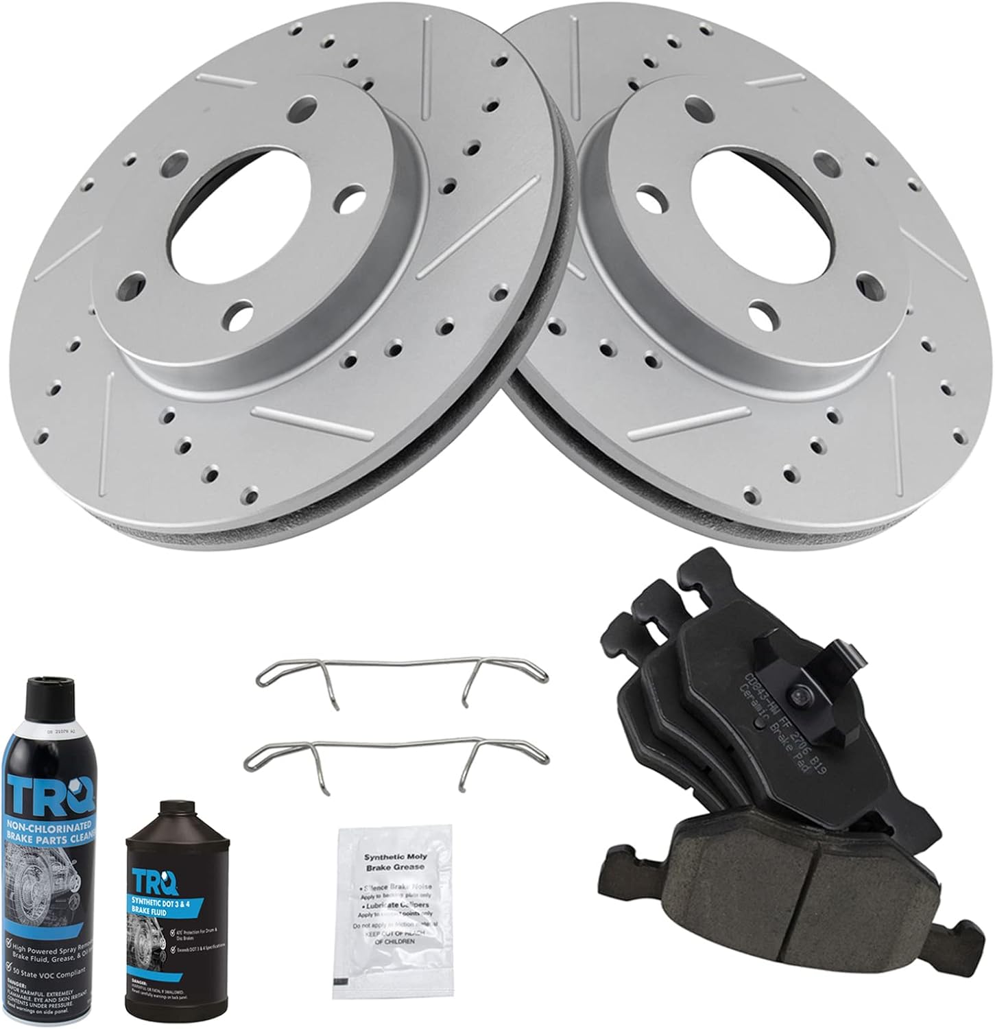 TRQ Brake Rotor Coated Ceramic Pad Front Kit for Ford Vehicles