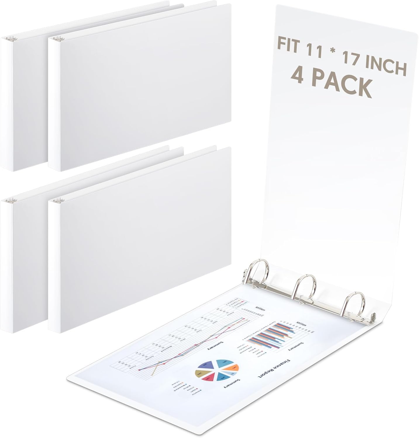 4 Pcs 11 x 17 Inch Heavy Duty View Plastic D Ring Binders