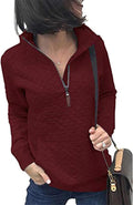 Quilted Pattern Lightweight Zipper Pullover Sweatshirt - Casual Women