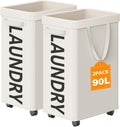 90L Rolling Laundry Basket with Wheels 2-Pack - Large Hamper for Dorms