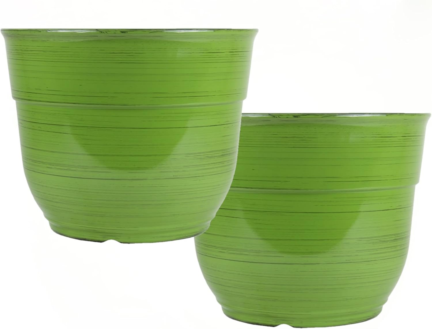 Garden Elements Large Dark Green Glazed Plastic Planters Set