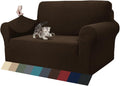 Jacquard Loveseat Slipcover for 2 Cushion Couch - Dark Coffee