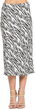 Women Solid High Waist Silky Satin Midi Skirt - Elastic Waist Fit