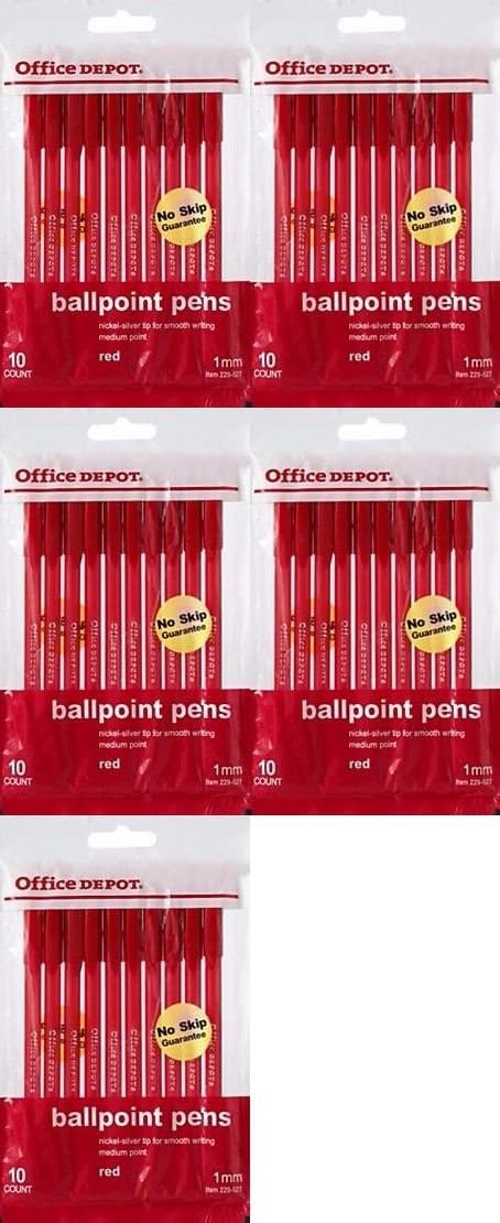 Office Depot 5-Pack Red Ballpoint Pens - Smooth Writing Experience!