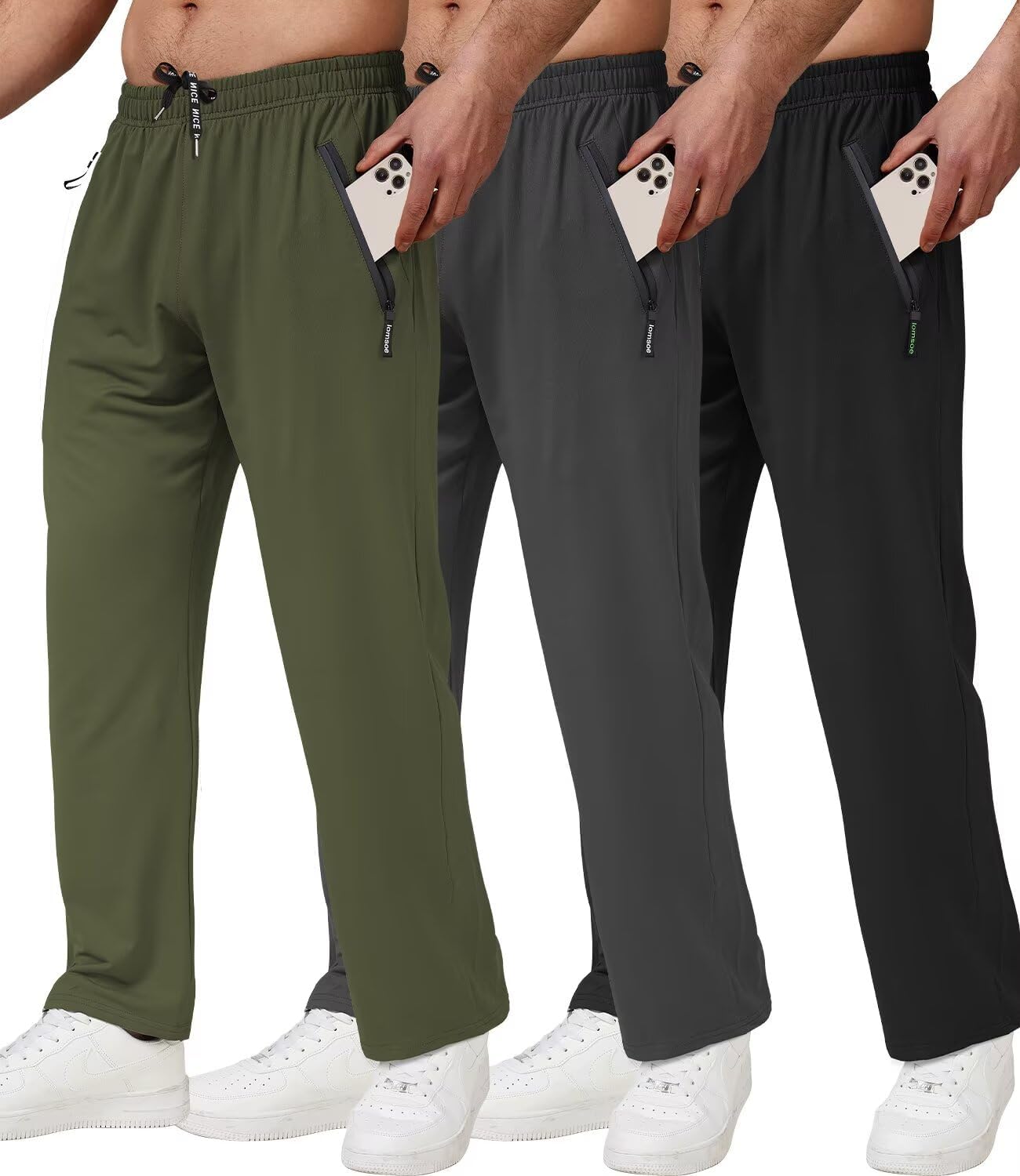 3 Pack Men's Athletic Pants with Zip Pockets for Workouts