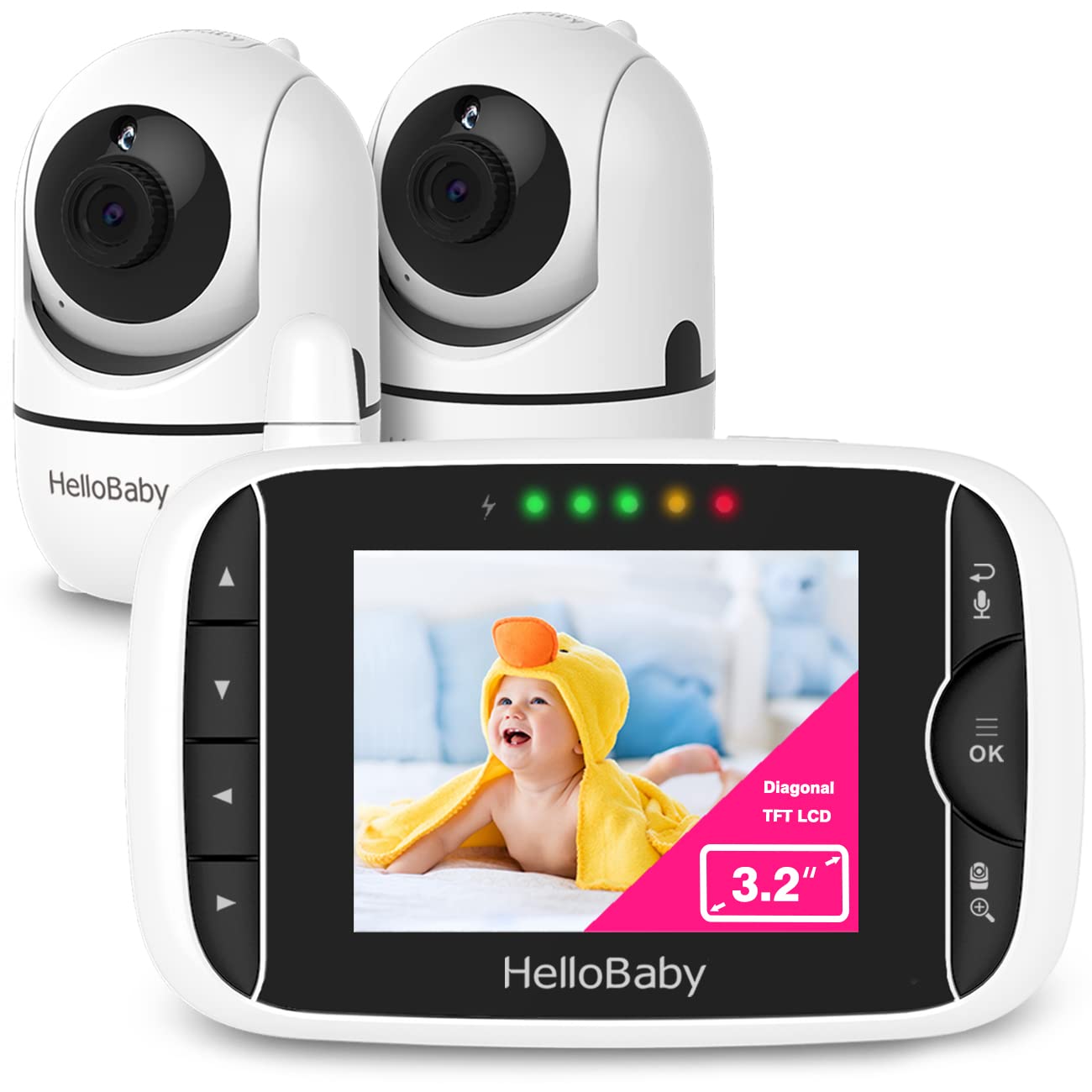 HelloBaby Video Baby Monitor with 2 Cameras and Night Vision