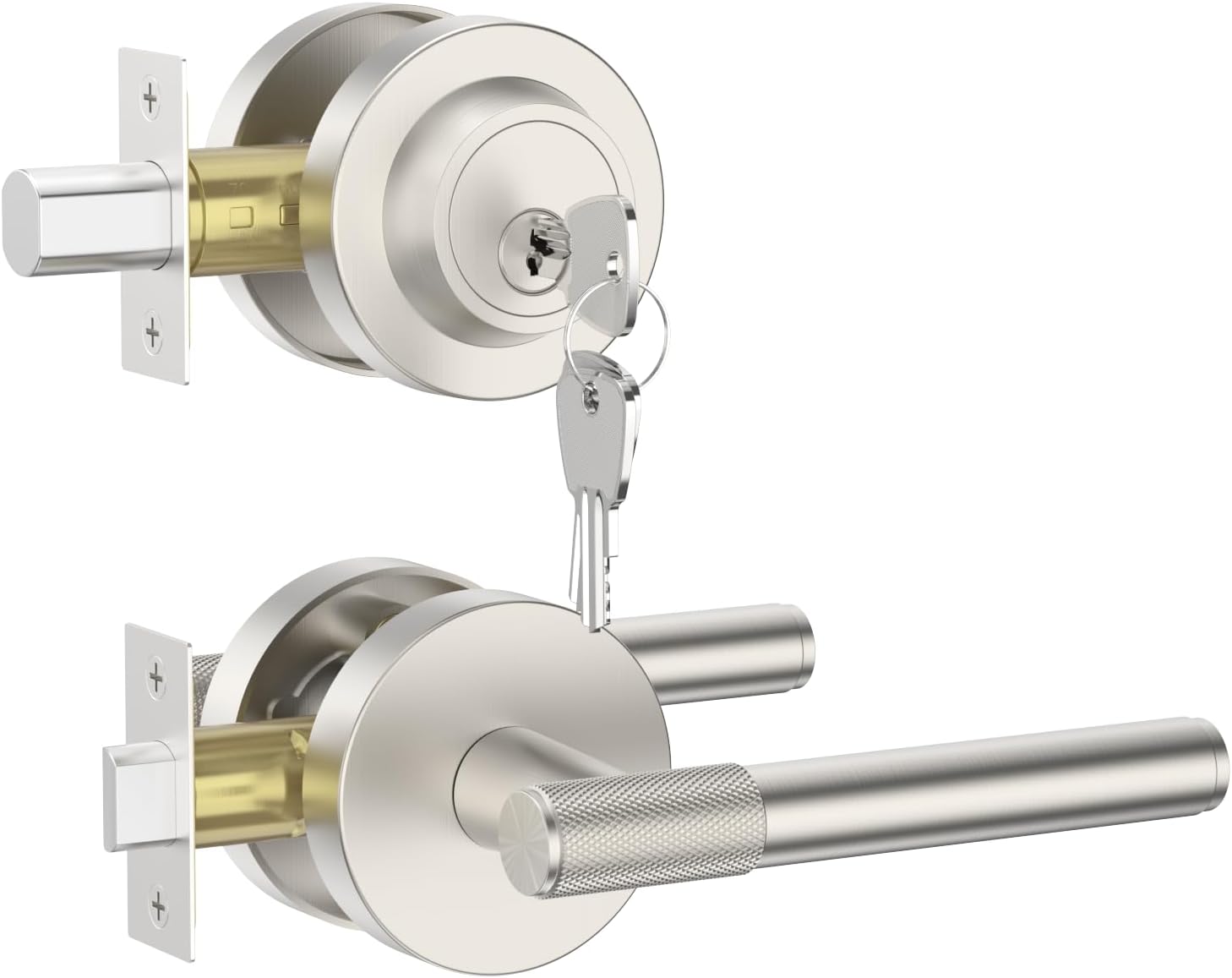 Premium Satin Nickel Zinc-Alloy Front Door Lock Set for Security