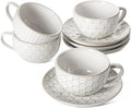 LE TAUCI Cappuccino Cups with Saucers 8 oz - Ceramic Cafe-Style Set