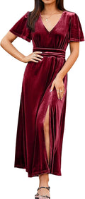 Simplee Women's Velvet Maxi Dress V Neck Empire Waist - Elegant Fit so